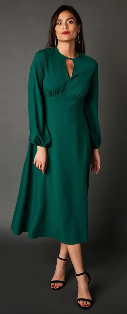 Elegantní dámské midi šaty - tmavě zelená barva